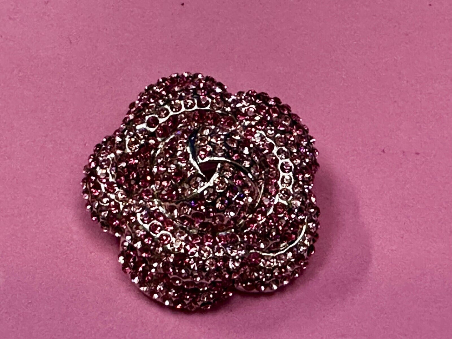 Beautiful Flower Blossom Red Rhinestone Covered Silver Tone Brooch Pin by Y&J
