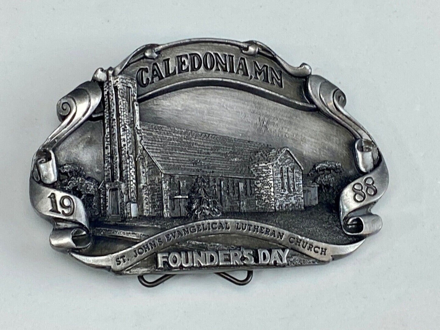 Vintage 1988 - Founder’s Days Caledonia MN belt buckle St Johns Lutheran Church