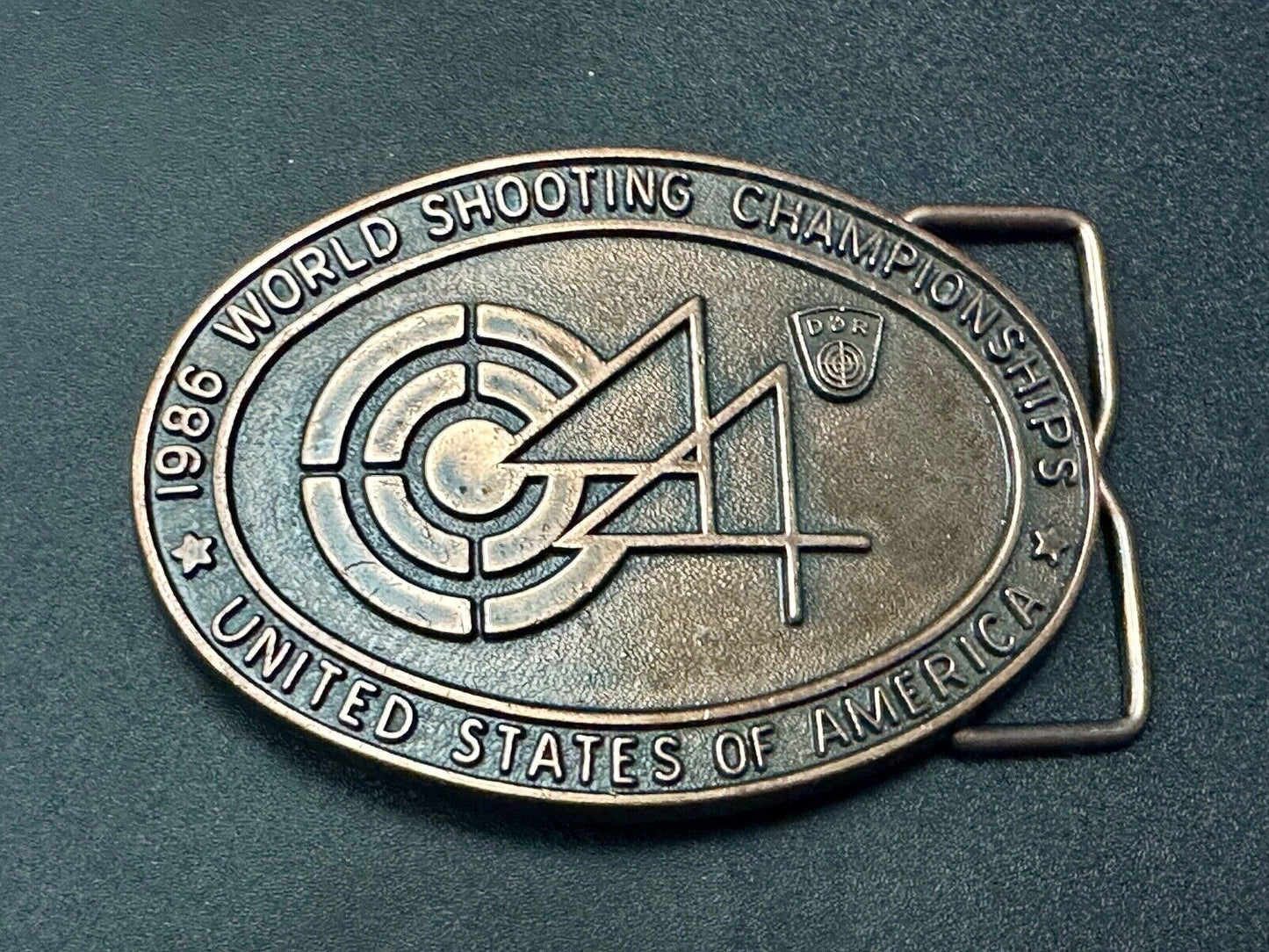 1986 Wold Shooting Championships USA belt buckle see back! Suhl East Germany