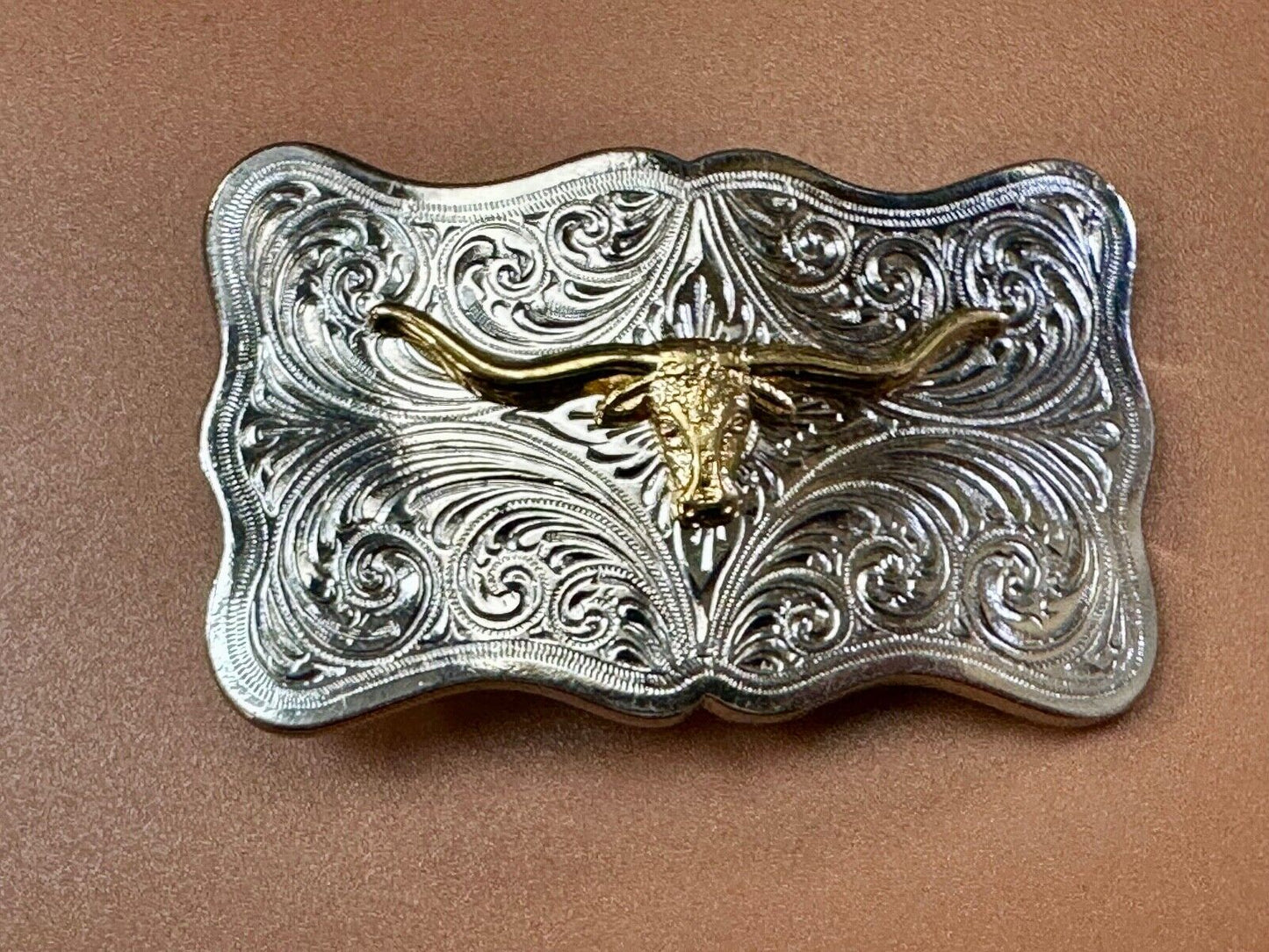 The Longhorn cow steer - cowboys cowgirls western two tone belt buckle