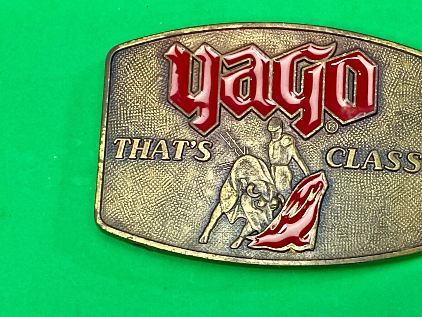 Vintage Bullfight Bull matador with red hat belt buckle YAGO - That's Class