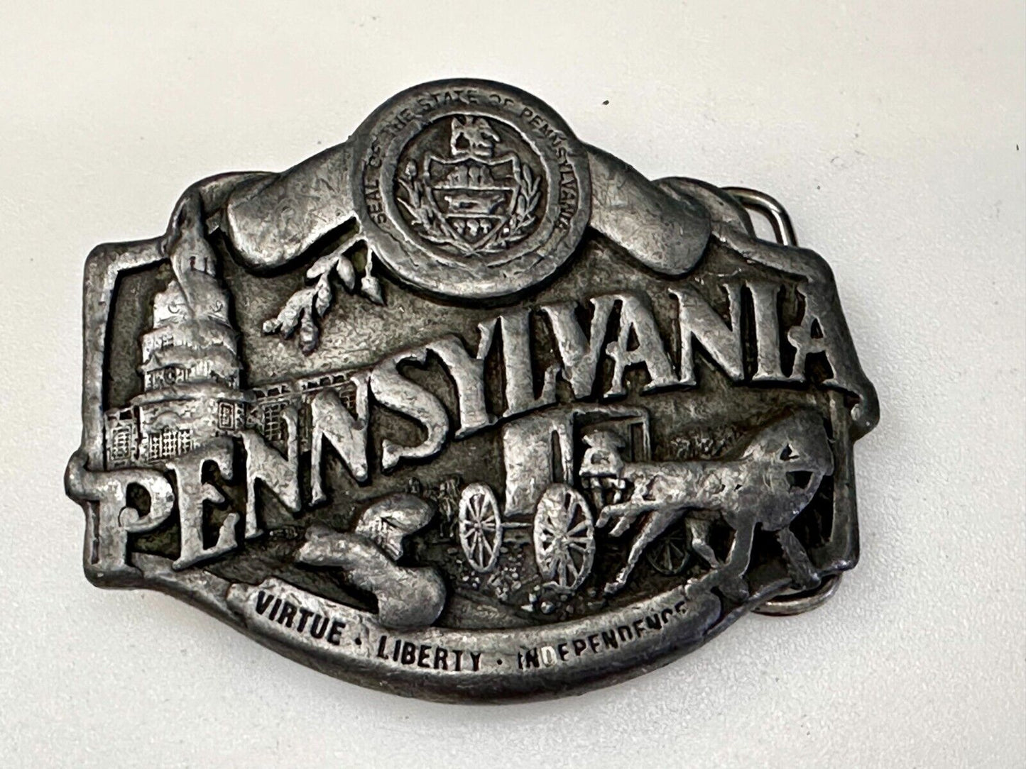 The State of Pennsylvania Virtue Liberty Independence 1982 Siskiyou Belt Buckle