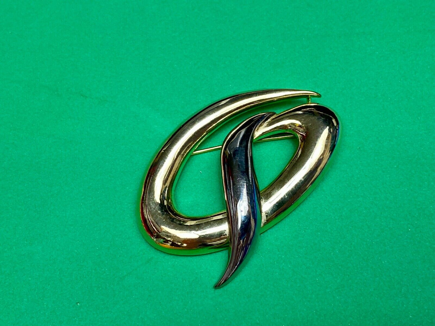Vintage Brooch MJENT M Jent gold tone Abstract swirl wave Large lapel pin