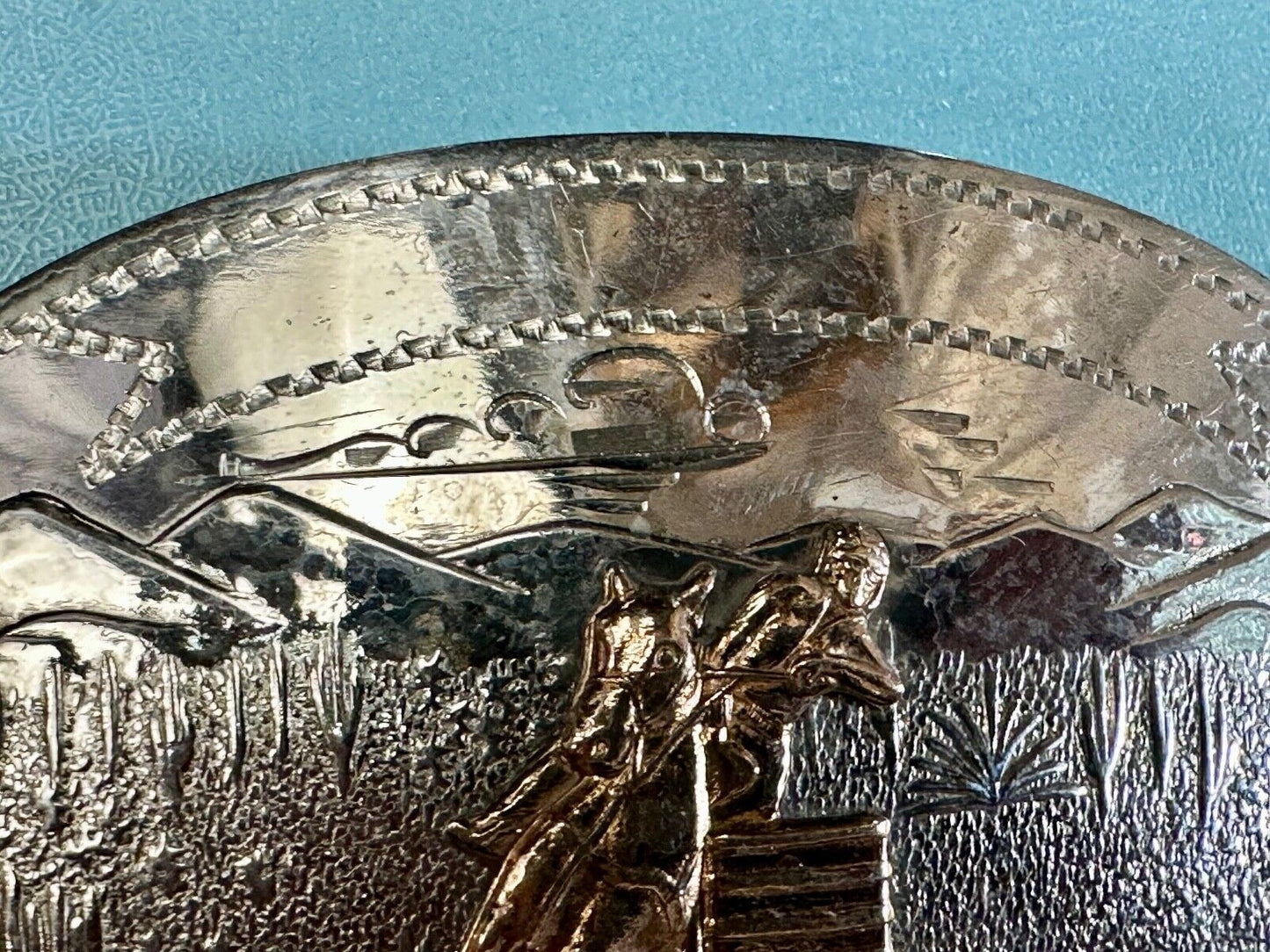 Vintage COMSTOCK CUTTING HORSE Hand Engraved German Silver Belt Buckle