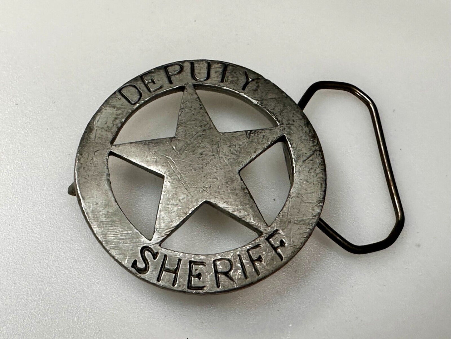 Vintage Deputy Sheriff Badge Cut Out Figural silver tone Belt Buckle