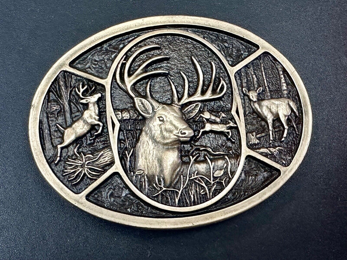 Vintage Deer Buck Doe Heritage Attitude Belt Buckle by Montana Silversmiths
