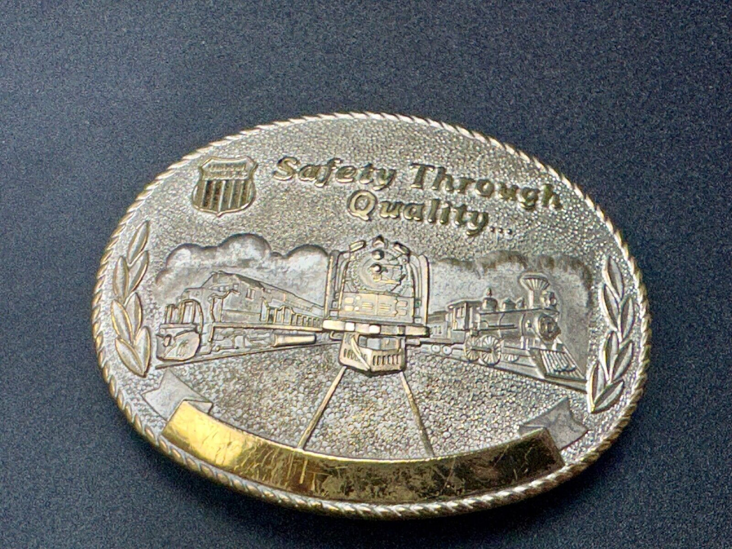 Union Pacific Rail Road SAFETY THROUGH QUALITY Train Engine STOTTS belt buckle