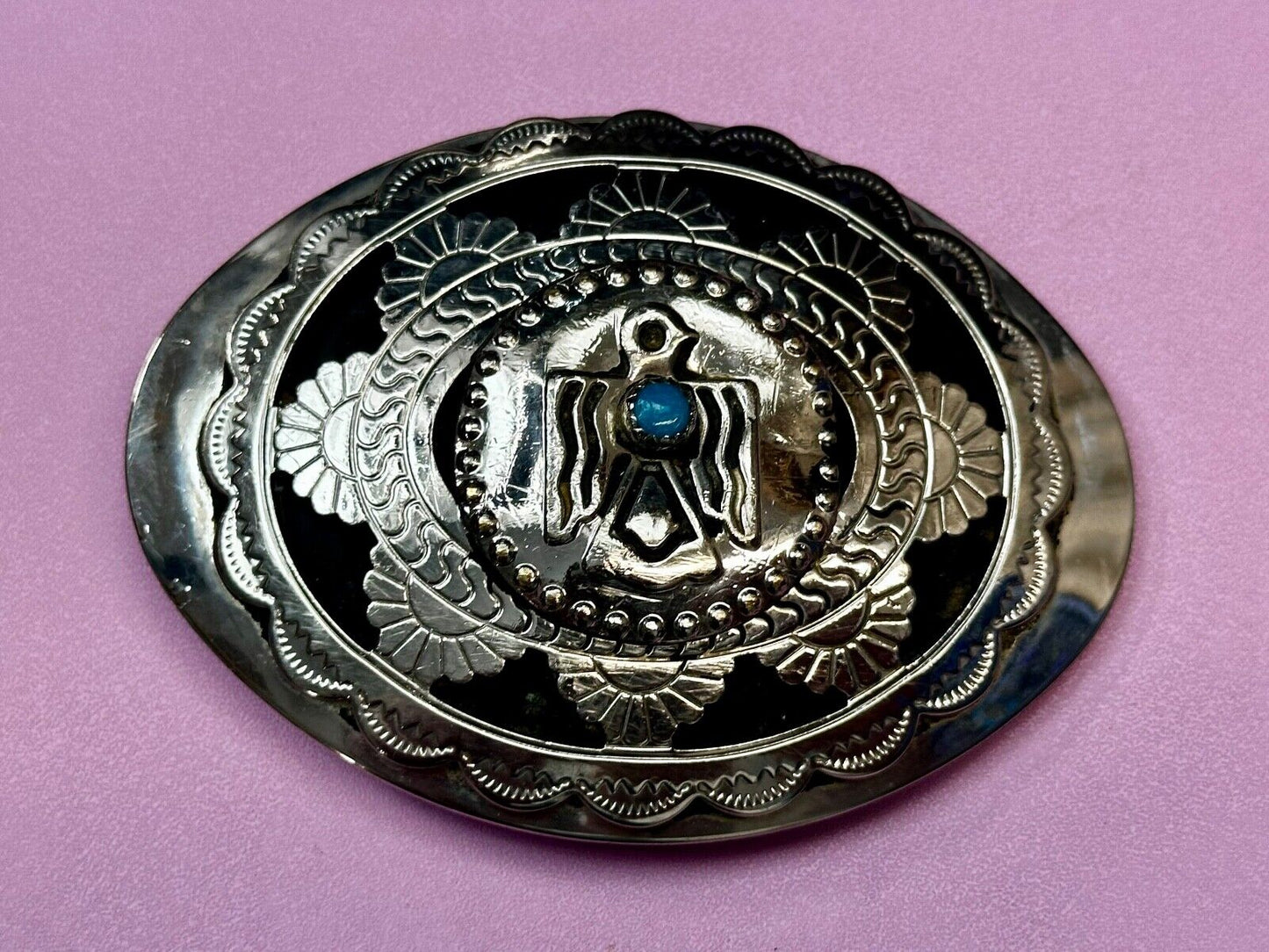 THUNDERBIRD Zuni Native American Artist Belt Buckle BC Makers Mark B Cayaditto