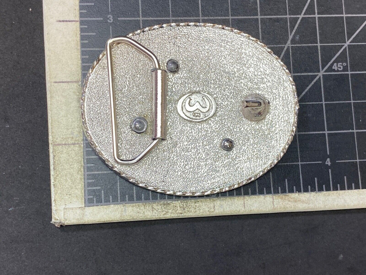 Barrel Racing Rodeo Cowboy Cowgirl Vintage Belt Buckle W/ Blank Ribbon Scroll