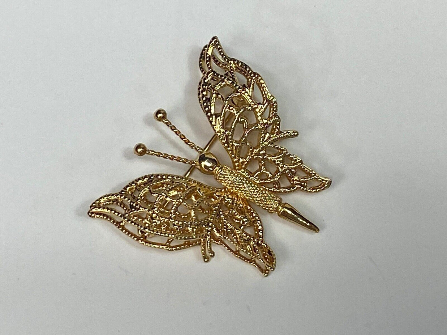 Vintage 1970'S Signed Monet Double-Wing Butterfly Gold Tone Brooch Pin