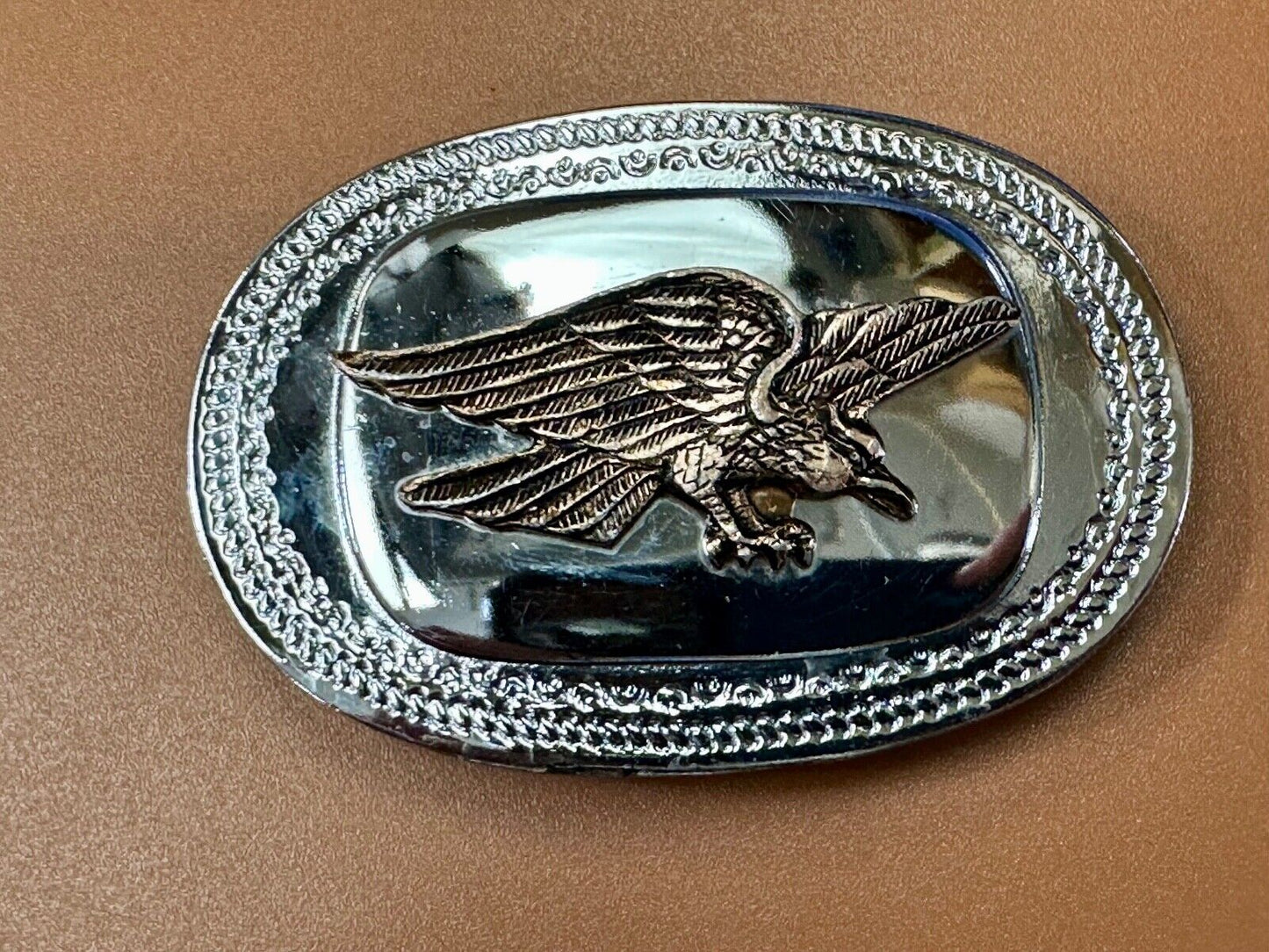 The Eagle Hunting Prey Flying Wings Wide Vintage Mirrored two tone belt buckle