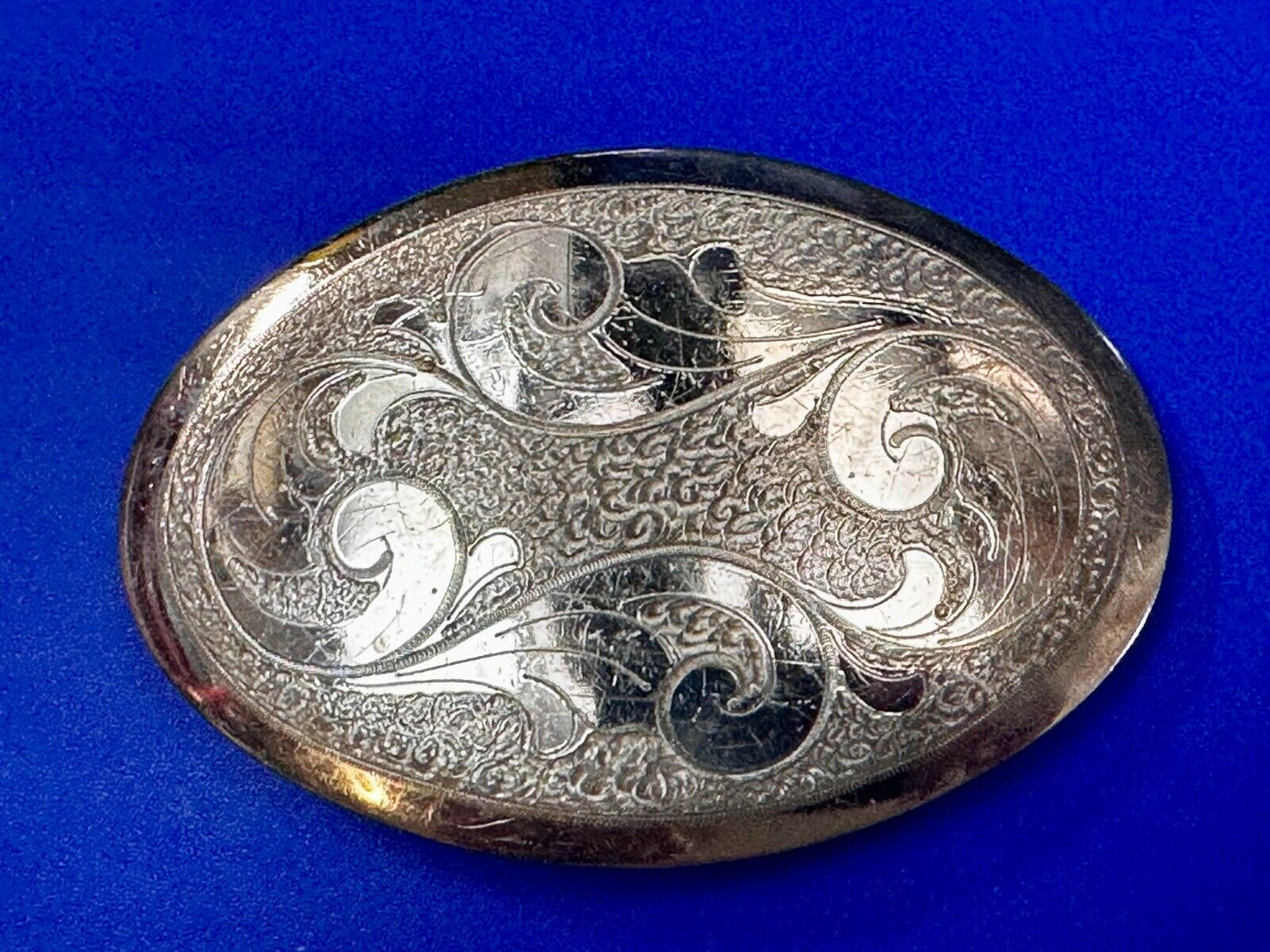 Vintage Engraved Flower Swirl Design 4" Wide Justin German Silver Belt Buckle