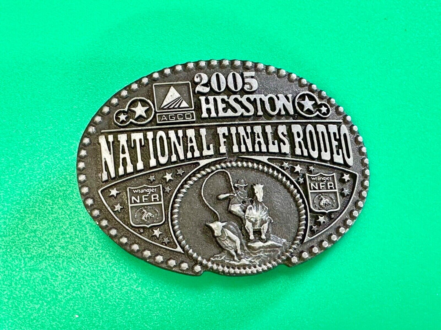 2005 youth Sized Hesston National Finals Rodeo Bull Riding Cowboys belt buckle