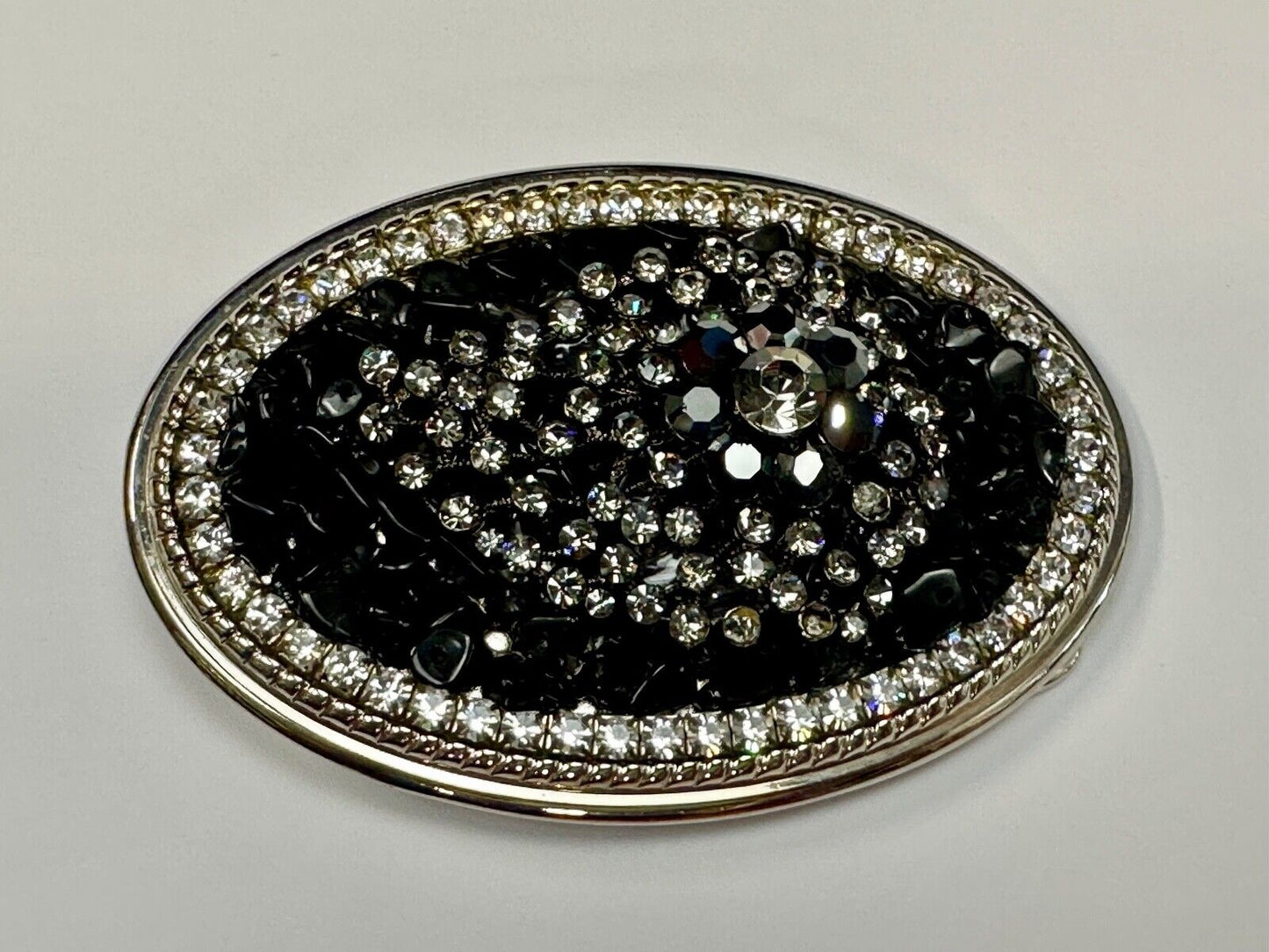 Artisan GHOST? Abstract animal head belt buckle covered in black rhinestone's