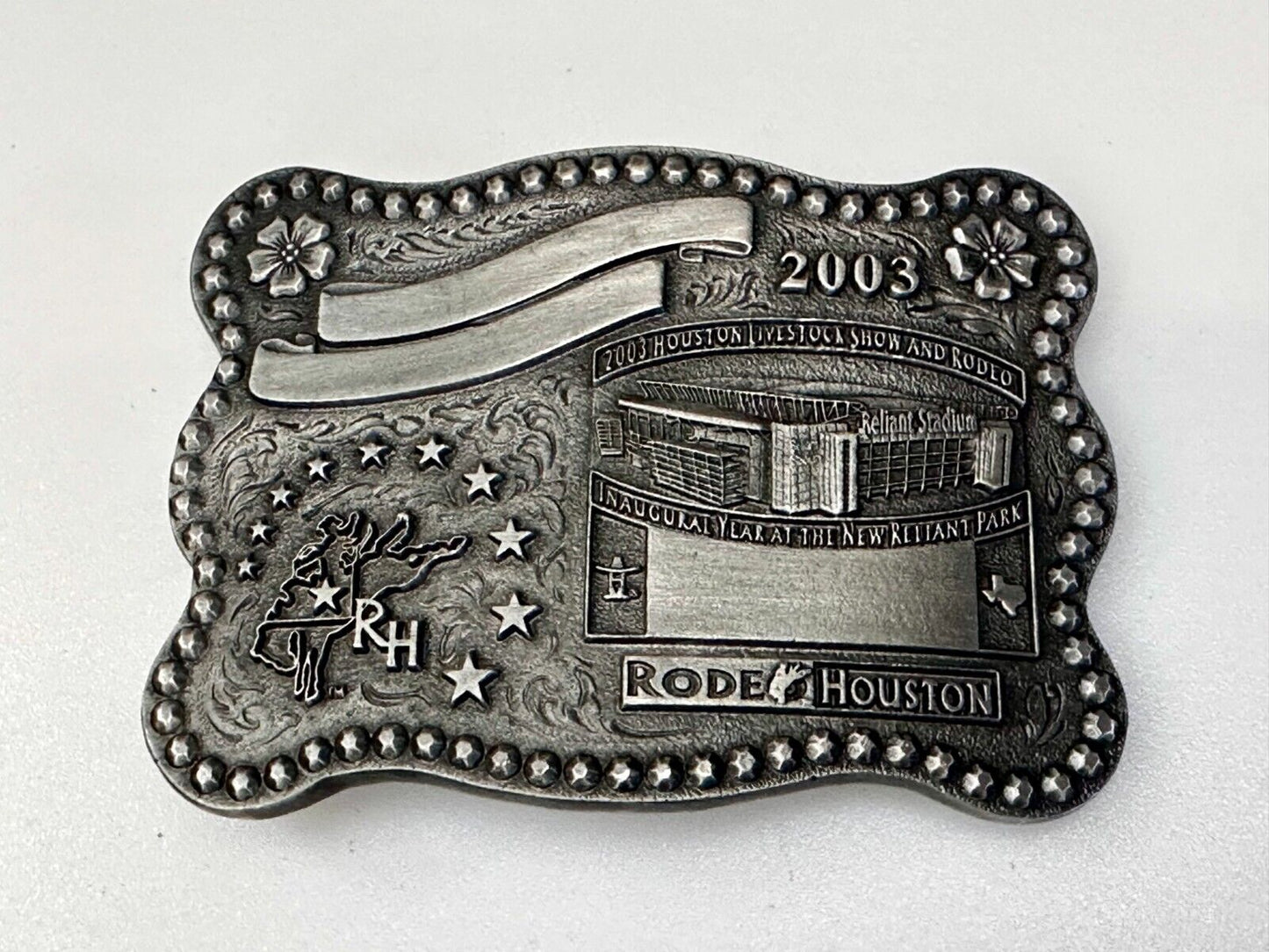 2003 Houston Livestock Show and Rodeo Inaugural Award Trophy Cowboy Belt Buckle