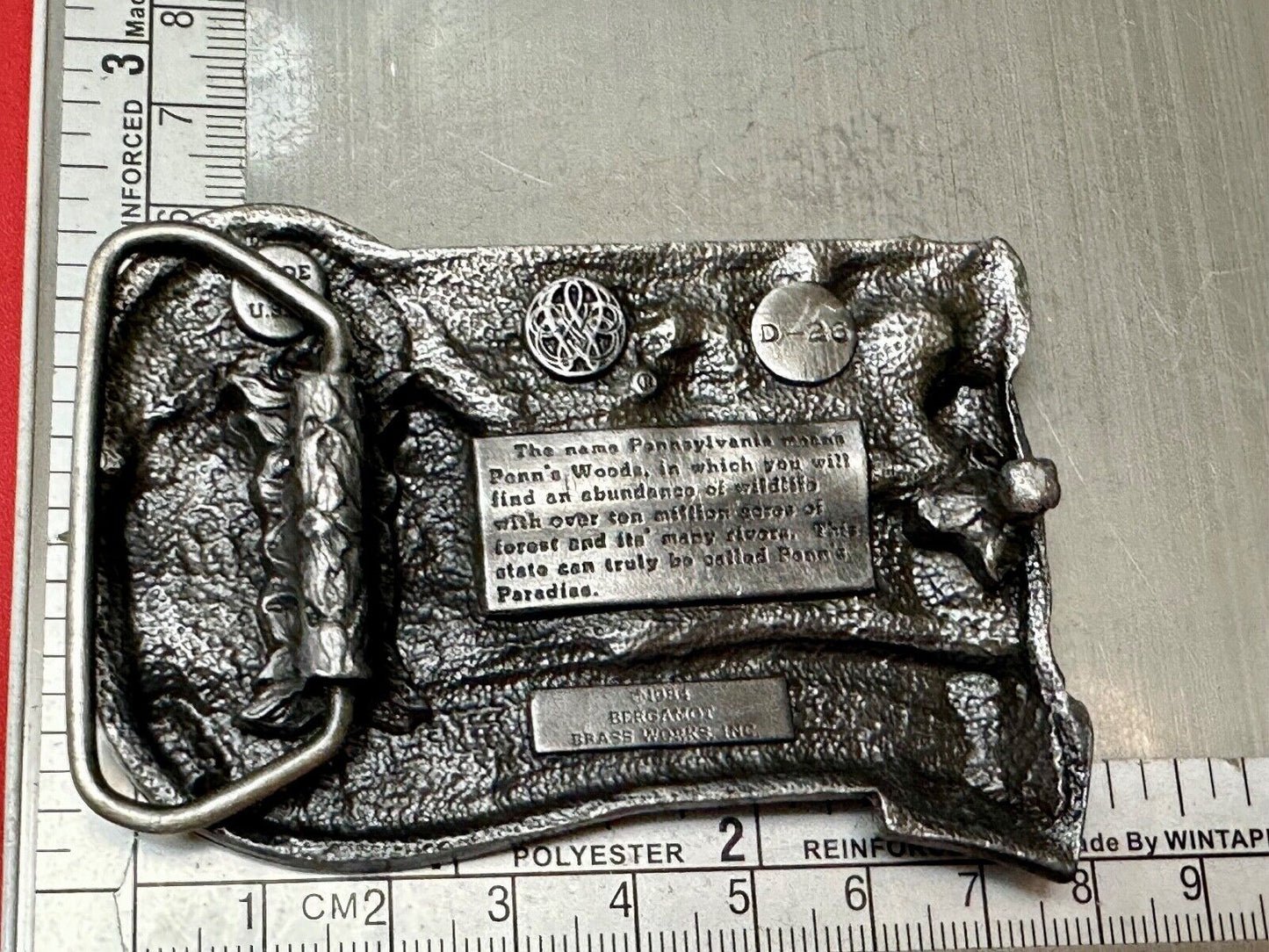 The Great State of Pennsylvania PA - Penn's Paradise Bergamot Belt Buckle