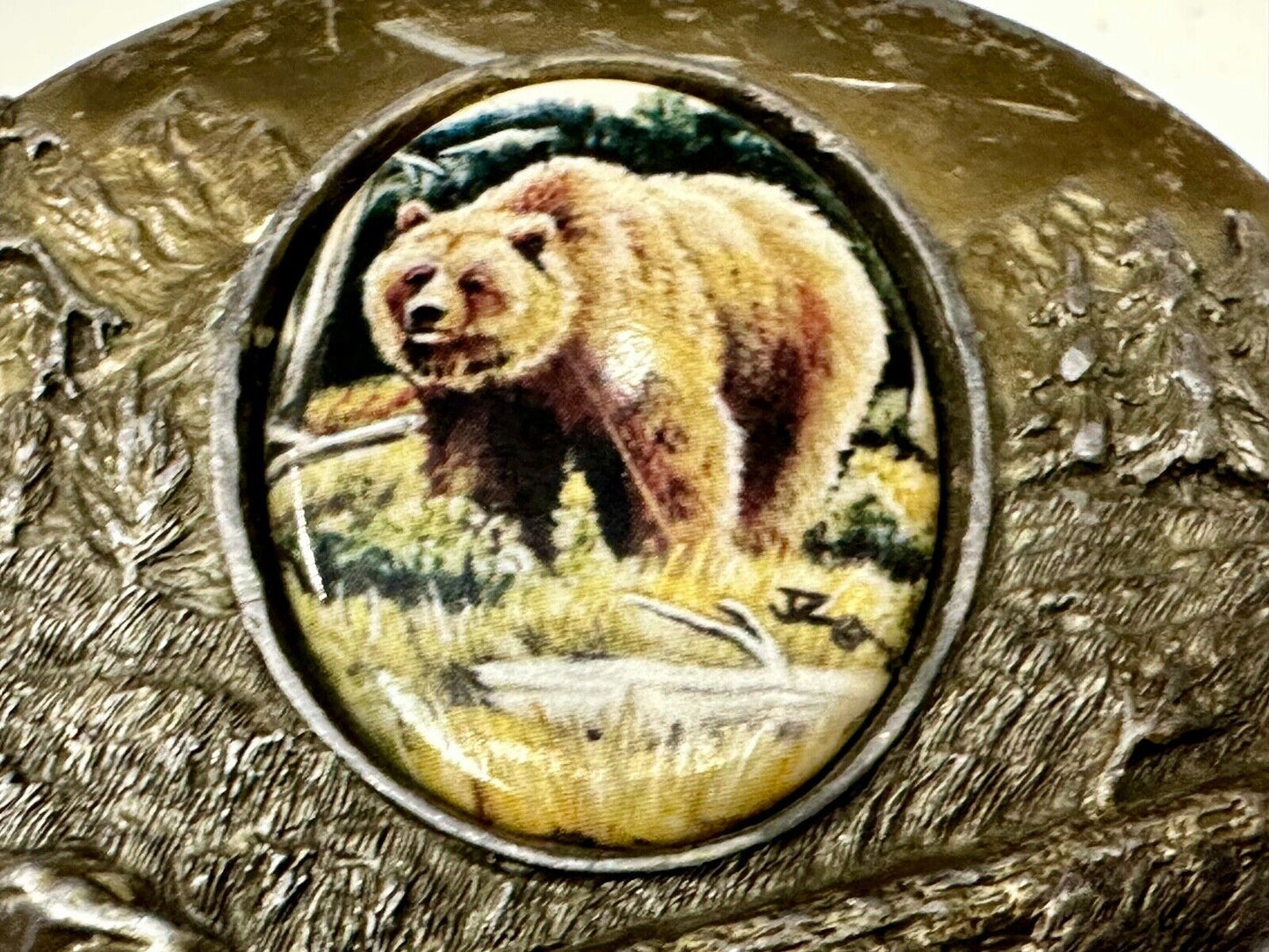 Bear Picture Art on Porcelain Cabochon Artist Julie Zsupnik Belt Buckle