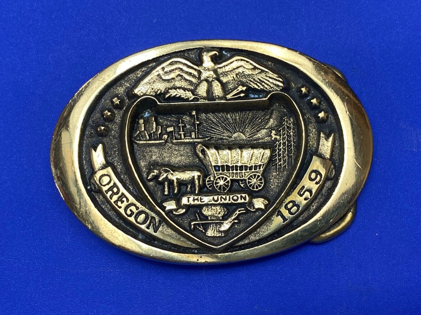The Union - Oregon 1859 State commemorate solid brass state series belt buckle