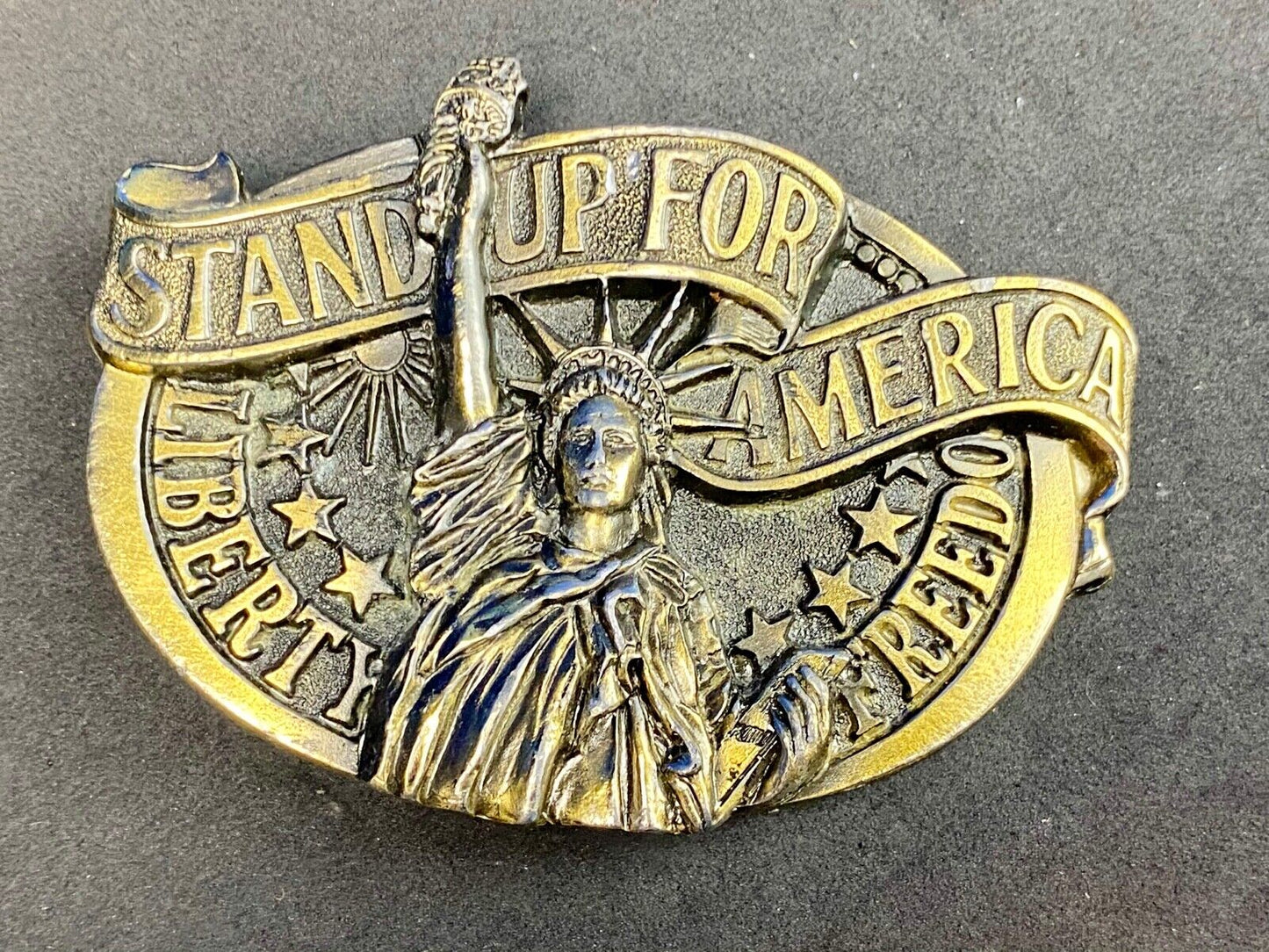 Vintage 1984- Stand Up For America Liberty Freedom - Great American Belt Buckle