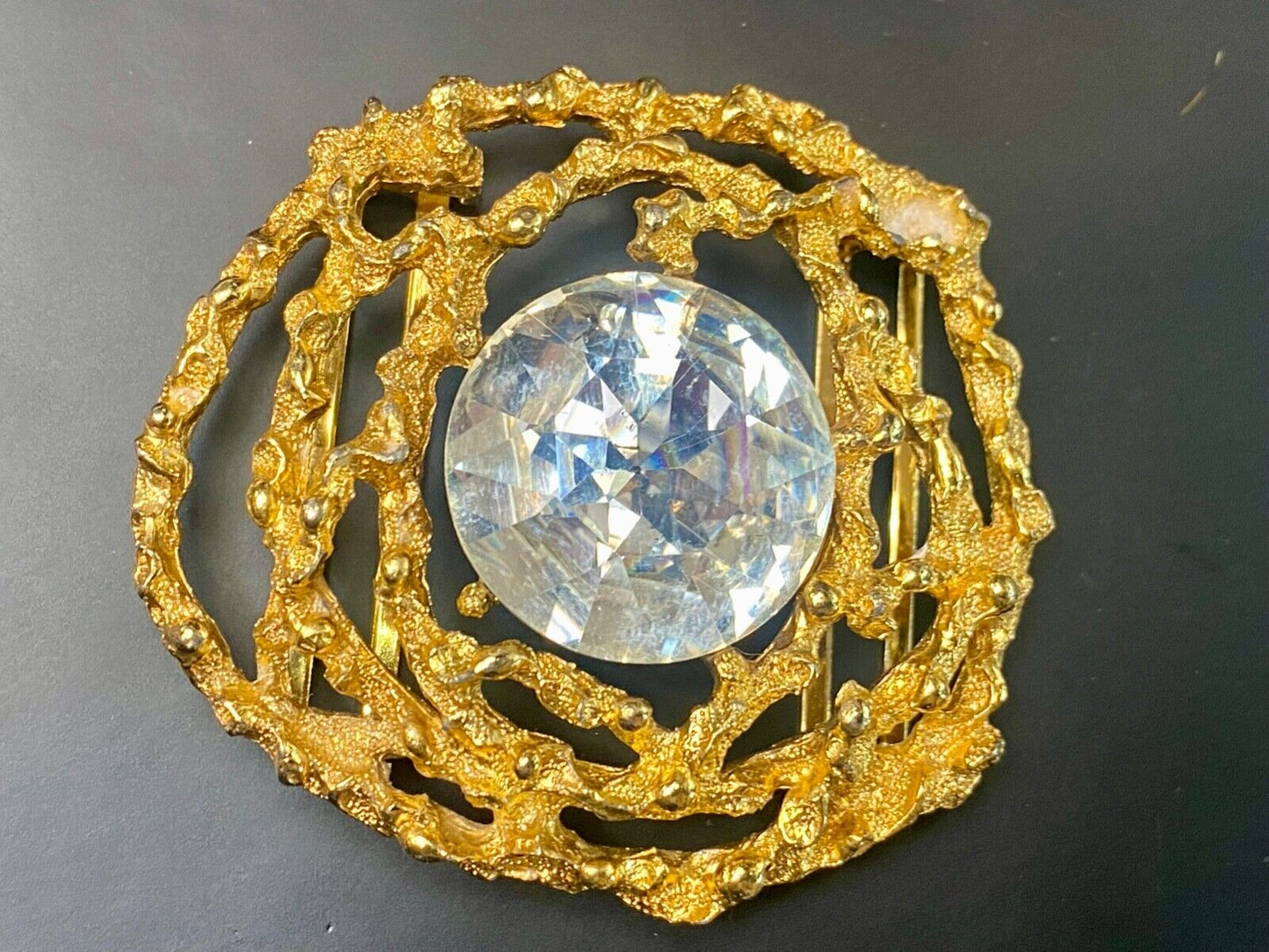 Beautiful retro gold tone see through abstract -Faux stone, belt slide or buckle