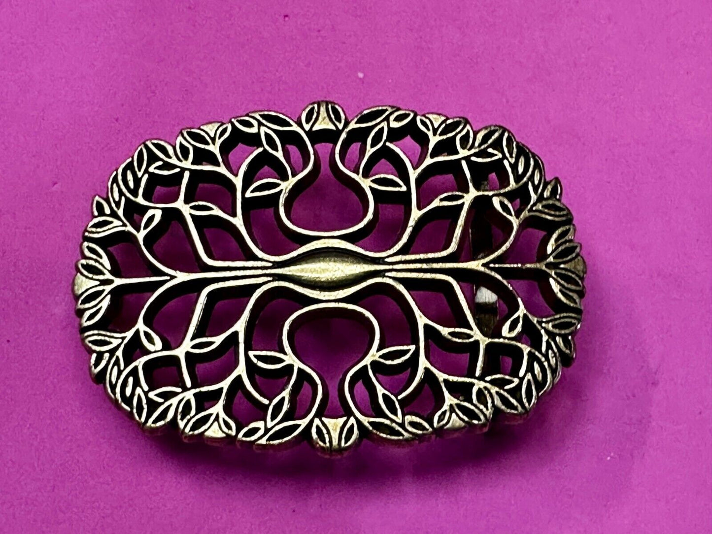 Tree of Life Pattern Openwork Hippy Boho Brass Tone Ornate Belt Buckle