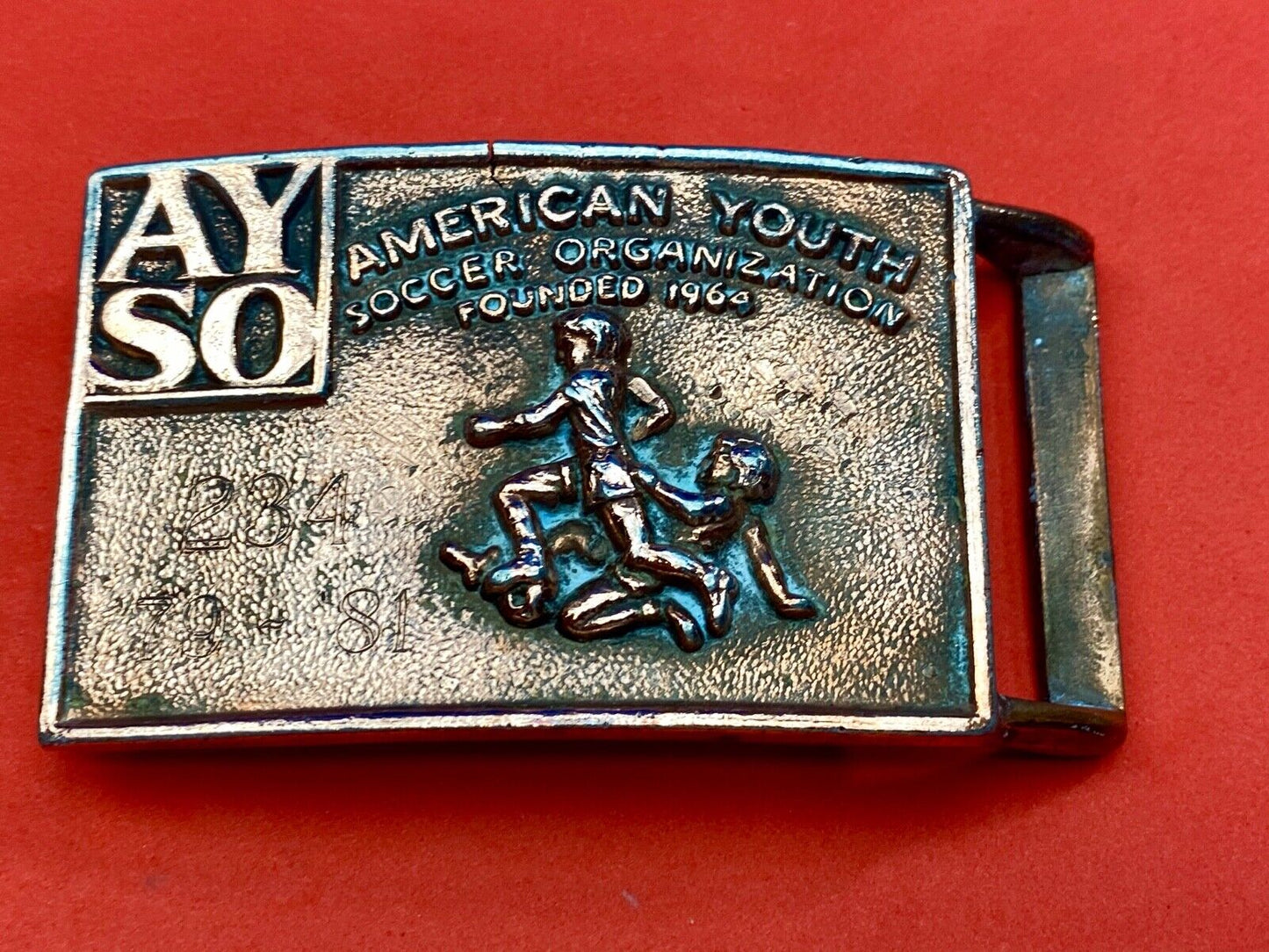 Vintage AYSO American Youth Soccer Organization belt buckle