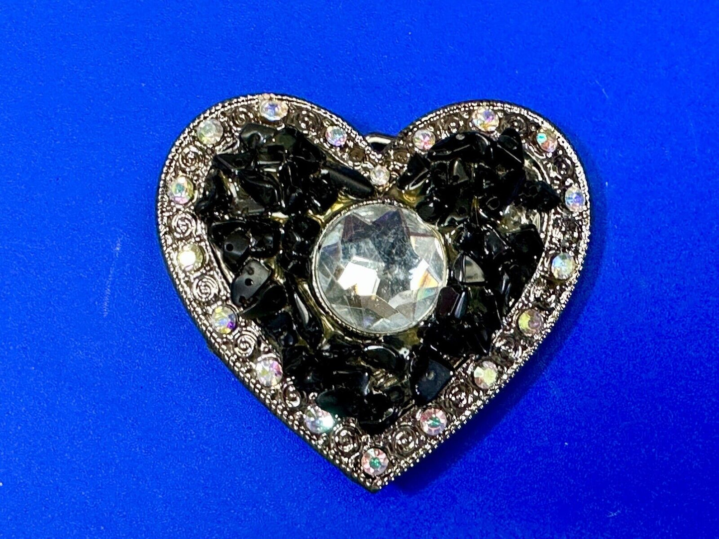 Black Chunky HEART clear rhinestone boarder large Clear centerpiece belt buckle