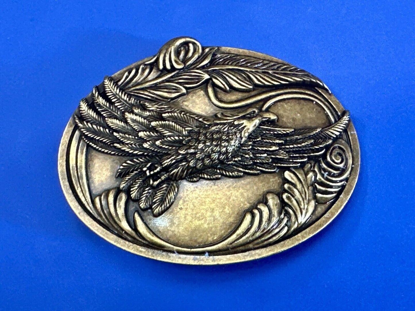 4" wide Flying Patriotic American Majestic Eagle oval belt buckle