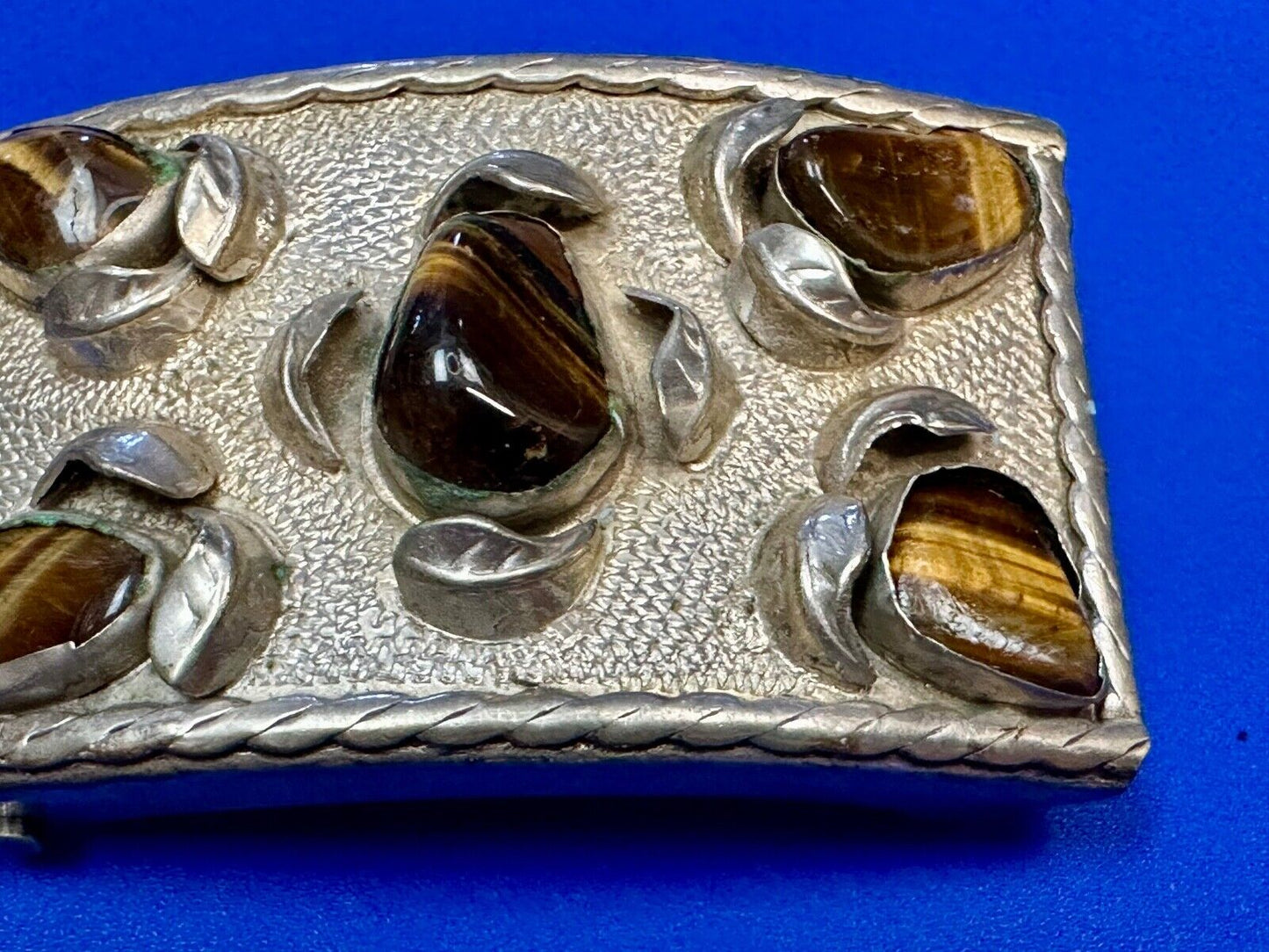 Tigerseye Gemstone Handmade Southwest Southwestern Vintage Alpaca Belt Buckle