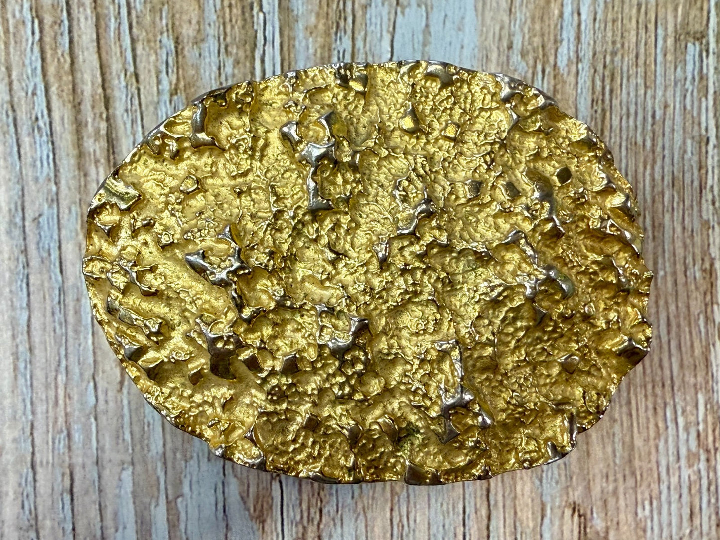 Texas Purities Nugget Textured Metal Gold Color Oval Belt Buckle