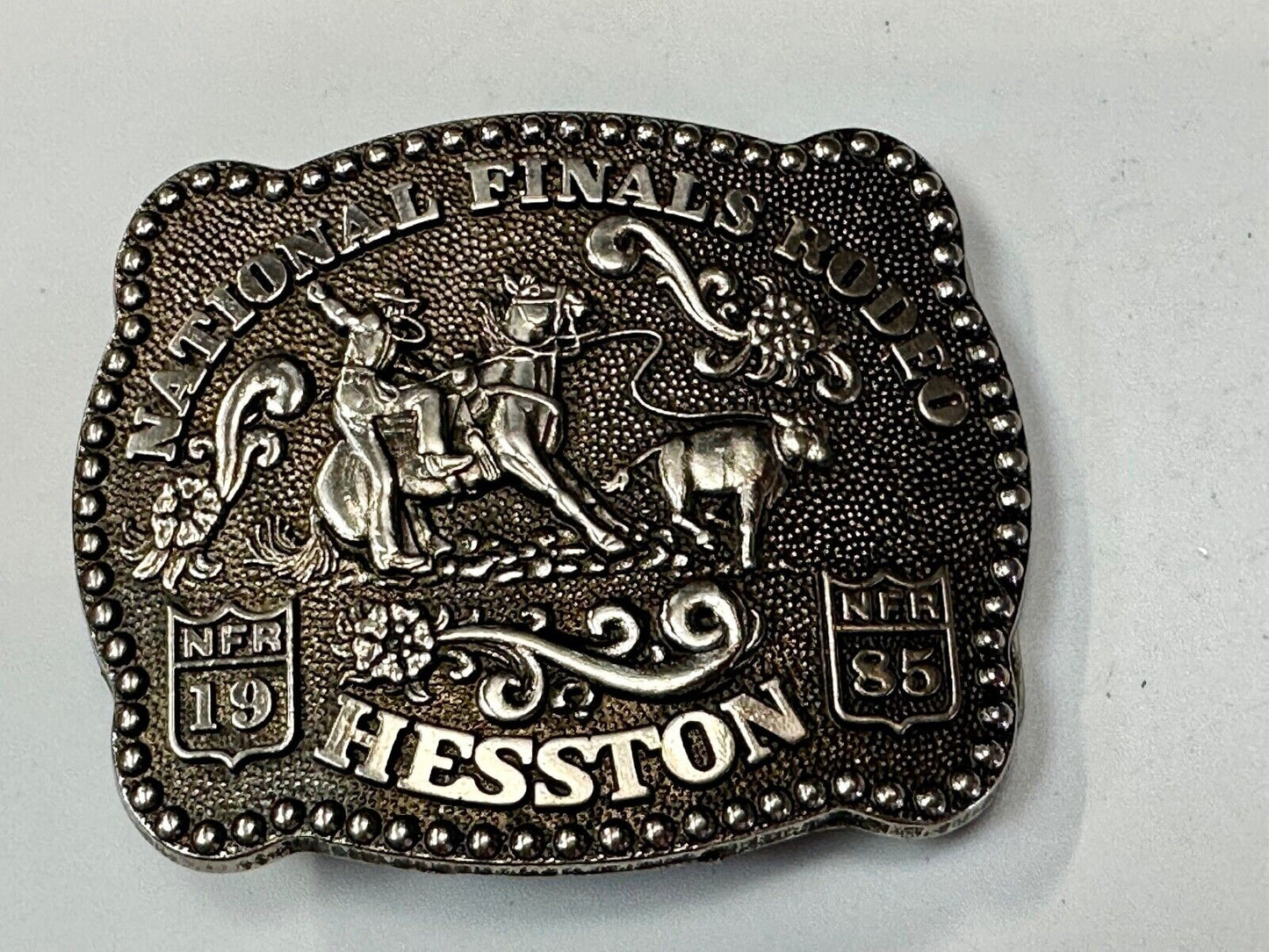 1985 NFR YOUTH SIZE `Rodeo Vintage Hesston Belt Buckle Steer Wrestling