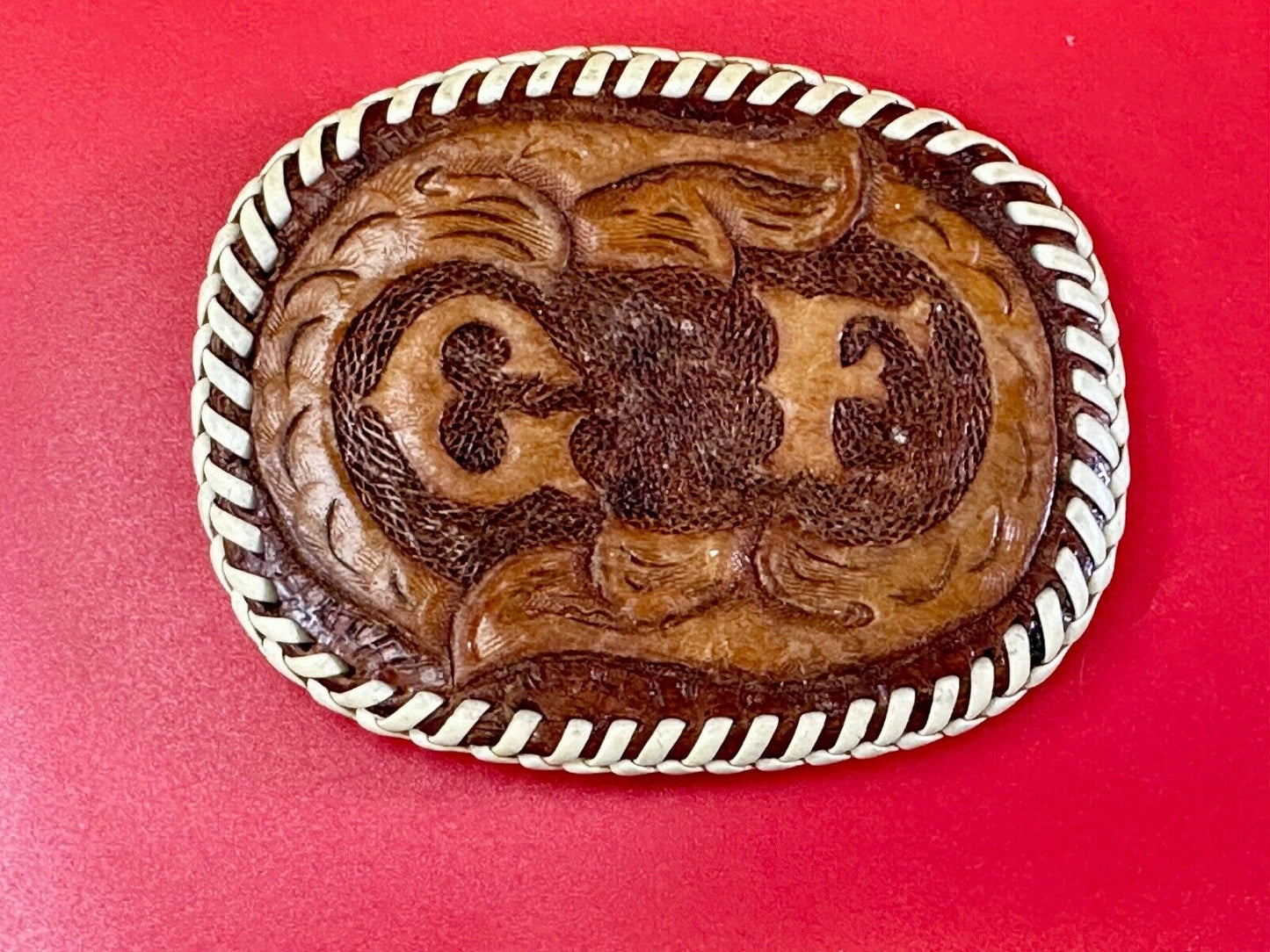 Artisan GF Initials letters Girlfriend? custom stitched leather belt buckle