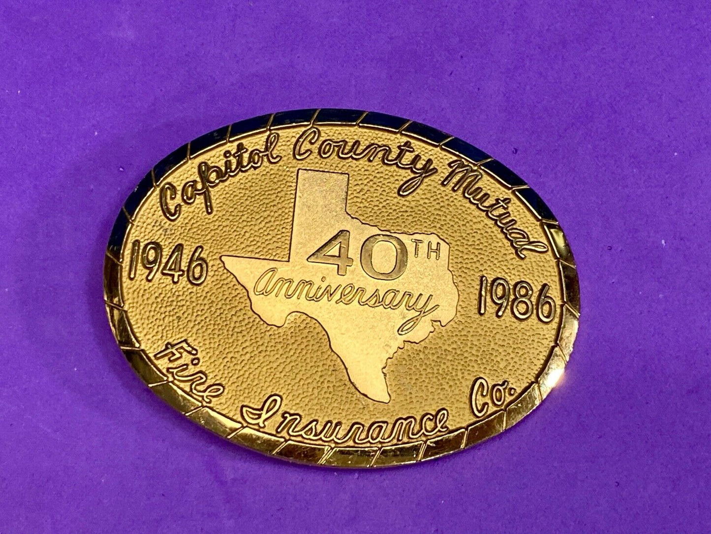 Vintage Capitol County Mutual Texas 40Th Fire Insuriance Co Baliour Belt Buckle