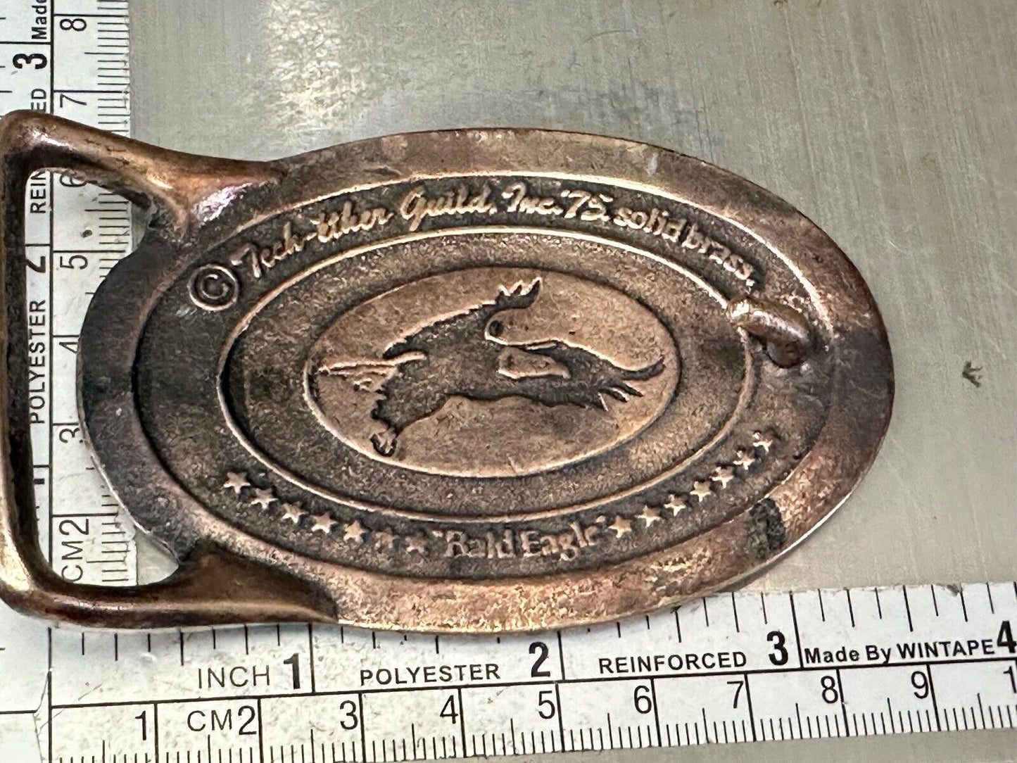 BALD EAGLE - vintage Tech Ether Guild Hippy style solid brass belt buckle