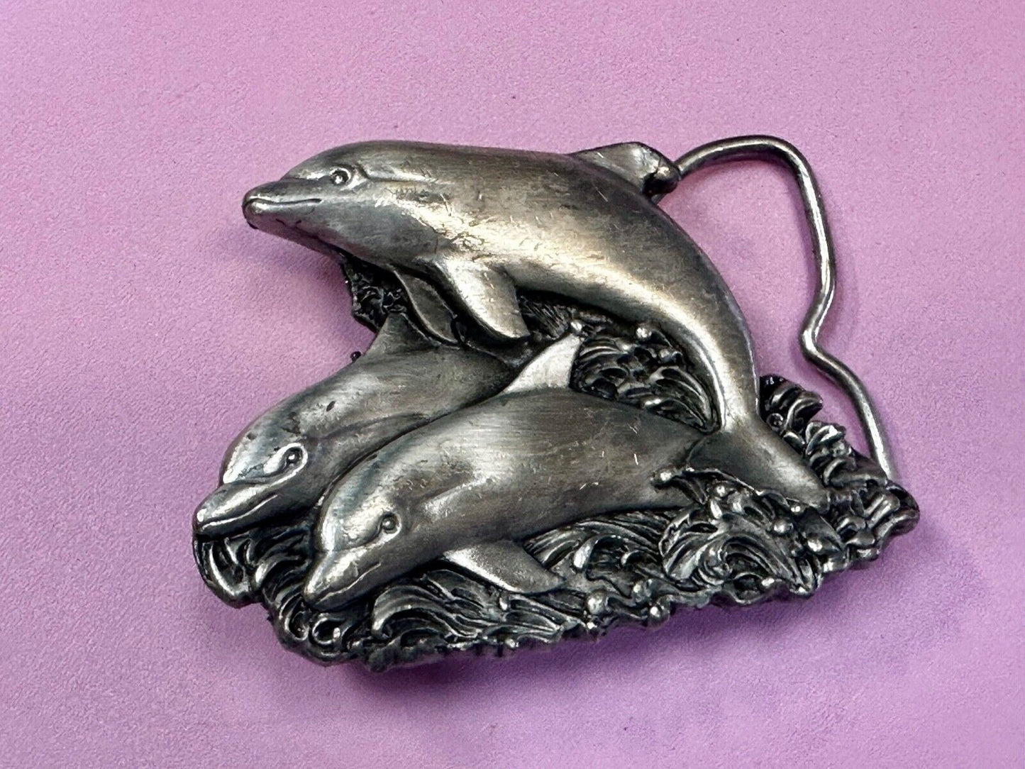Three Jumping Dolphins Vintage 1970's Nature Love Bergamot Belt Buckle