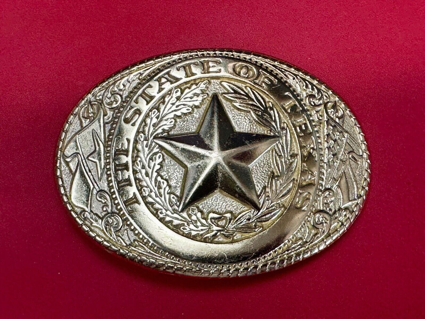 The Great State of Texas - Lone Star Flags seal gold & white color belt buckle