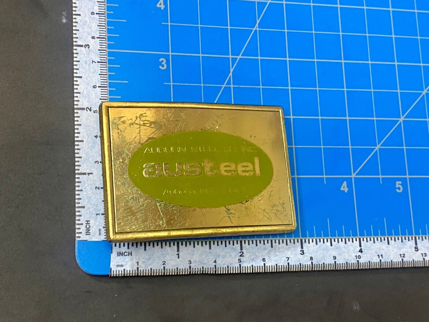 AUSTEEL Alburn Steel Company INC NY 13021 promo belt buckle by RJ
