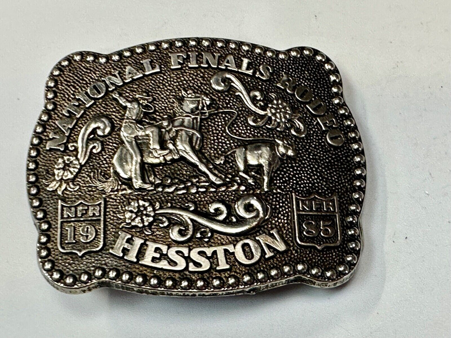 1985 NFR YOUTH SIZE `Rodeo Vintage Hesston Belt Buckle Steer Wrestling