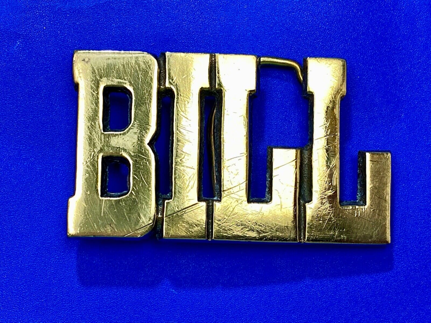 Bill - Name in Cutout block letters solid brass belt buckle by Sector Brass