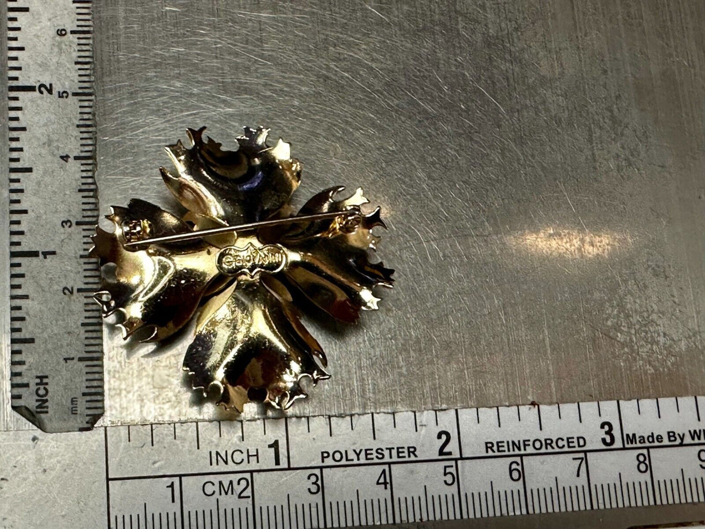 Beautiful Carnation Flower Cutout Gold Tone Brooch Pin Signed by Giovanni