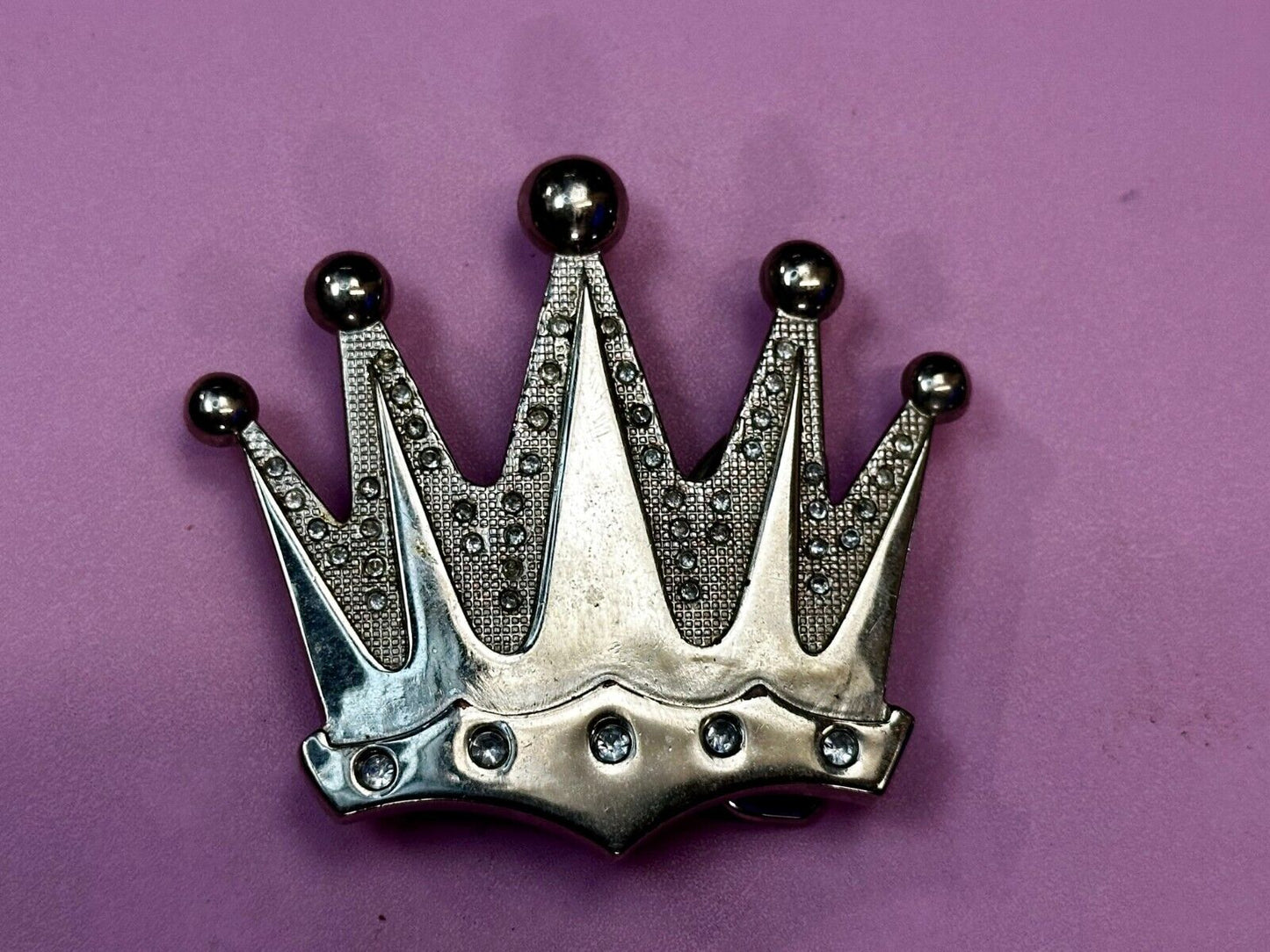 Beautiful Cutout CROWN Five Pointed Figural Rhinestone Accented Belt Buckle