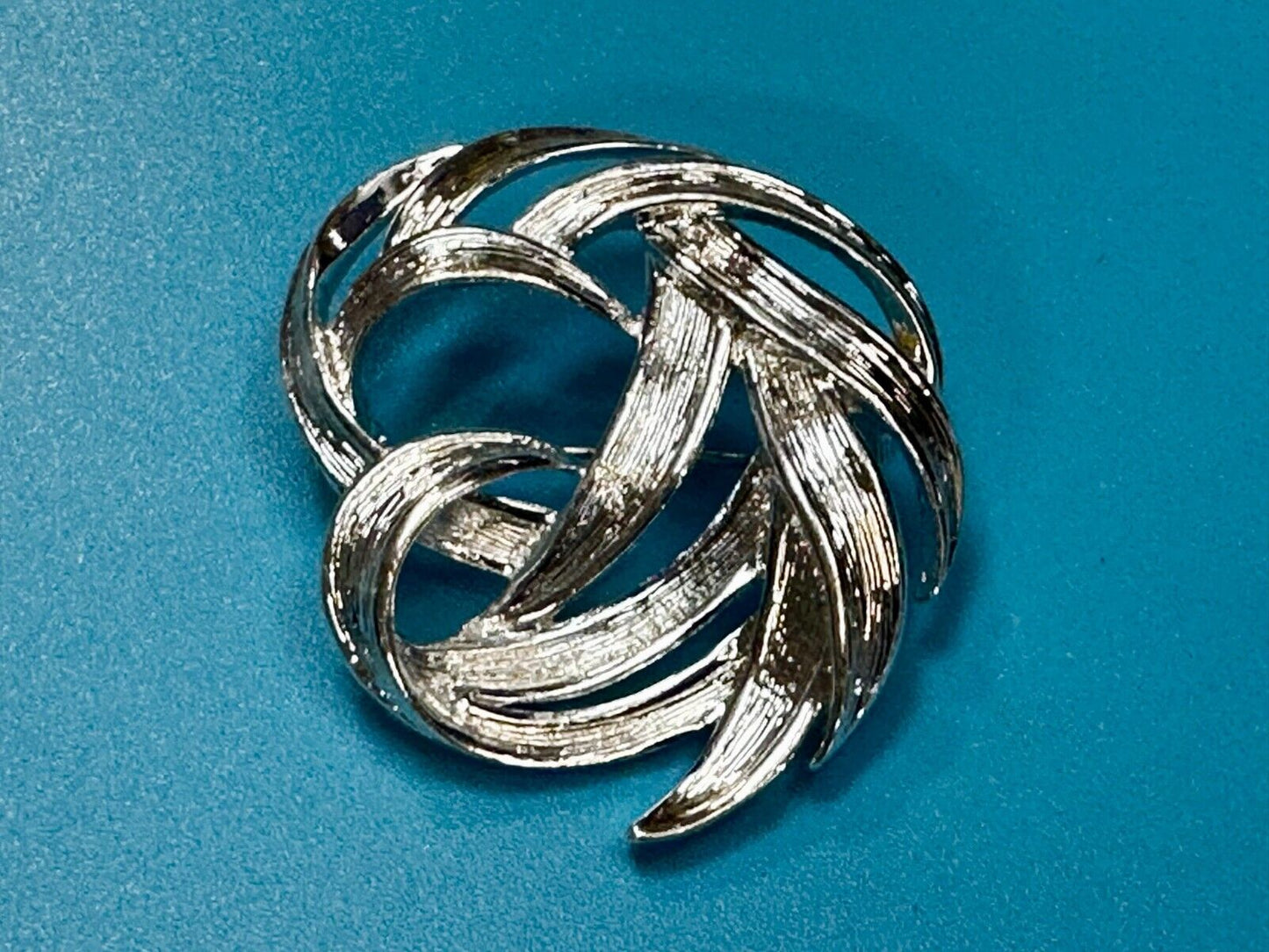 Swirled Curled Silver Tone Vintage Brooch Pin Signed Monet