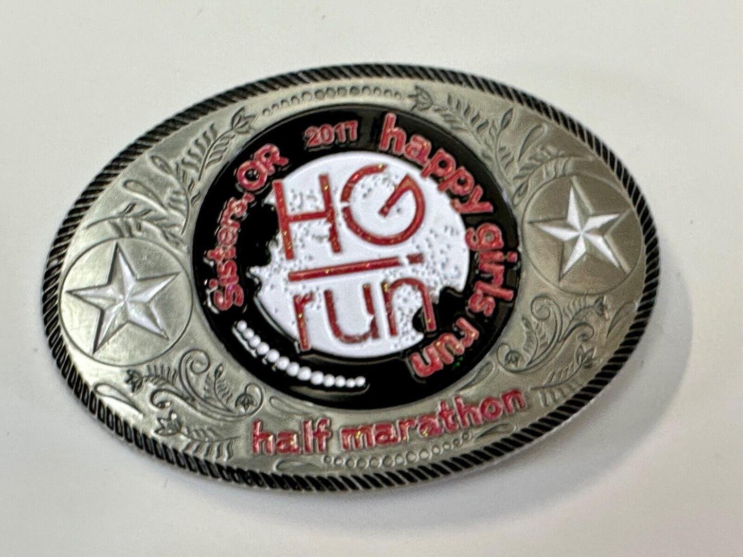 2020 Half Marathon award Happy Girls Sisters Run HG emblem belt buckle