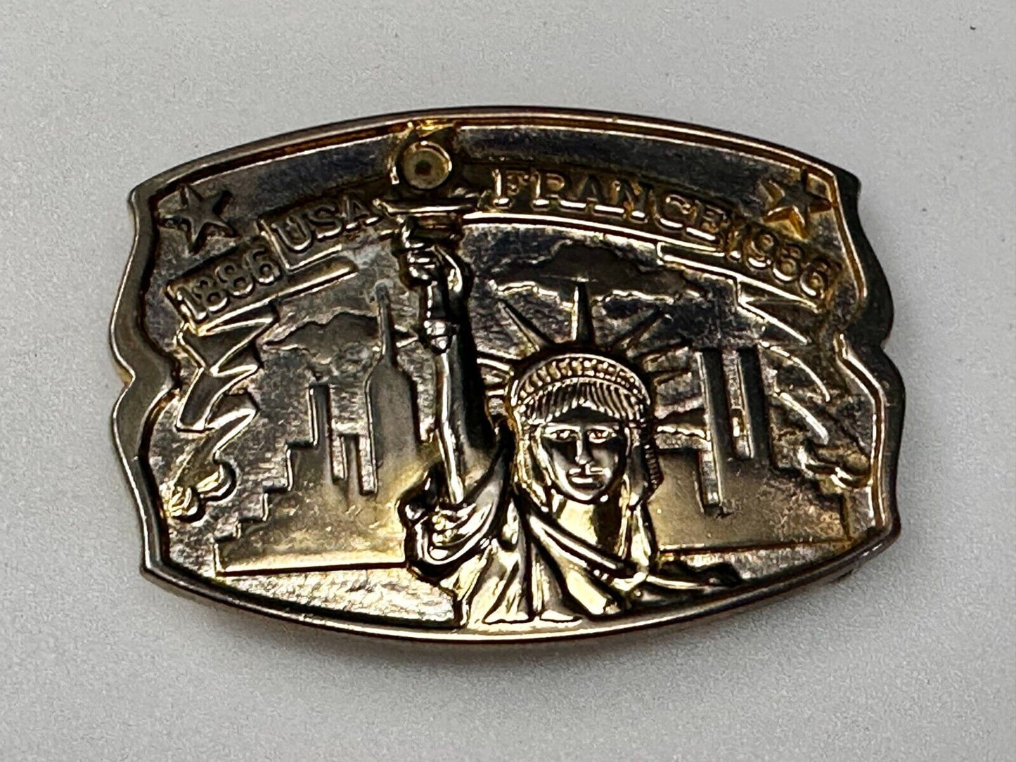 USA France Lady Liberty Statue Commemorative two tone Hammond Mint Belt Buckle