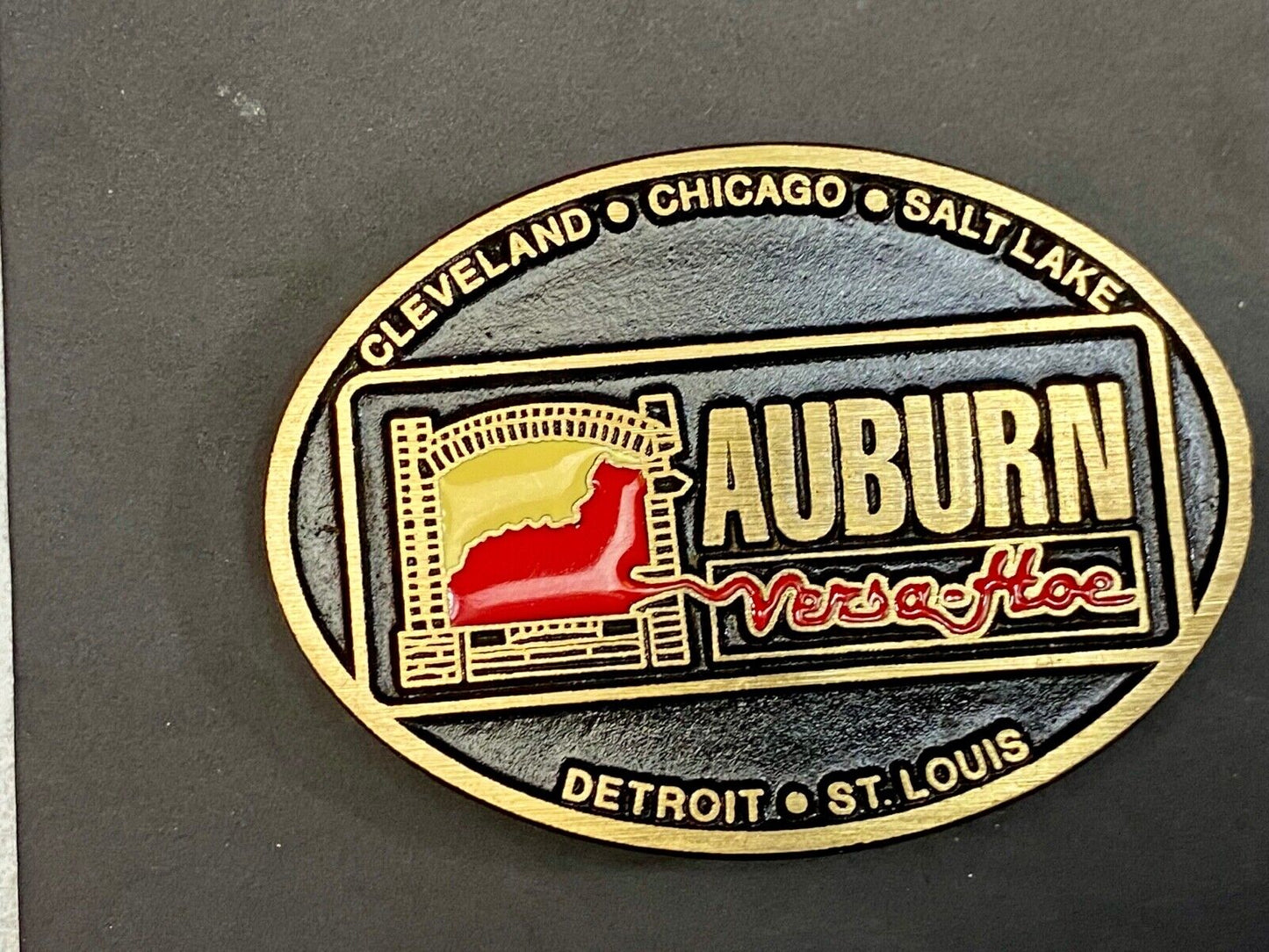 Vintage Auburn Versa Hoe Industrial Services Solid Brass Belt Buckle
