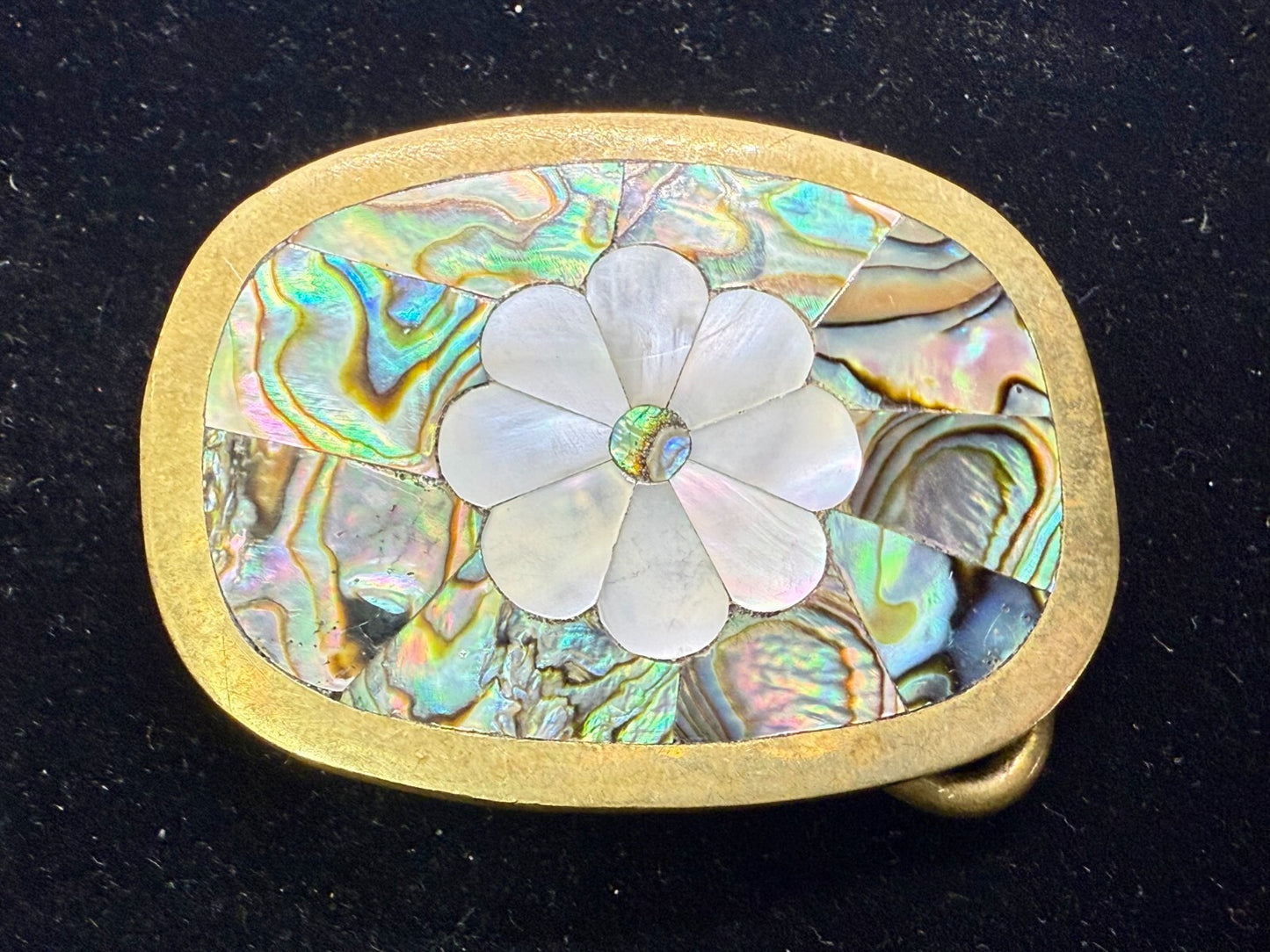 Beautiful Flower - Inlay Inlaid Mother Of Pearl And Abalone Shell Belt Buckle