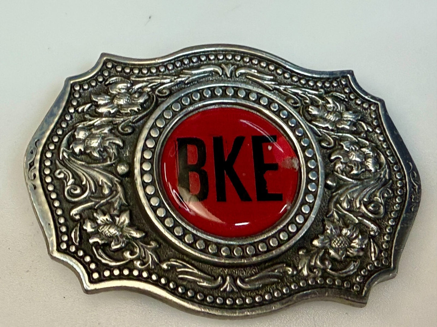 BKE Custom Letters? Centerpiece on Vintage Fine Pewter 2004 Belt Buckle