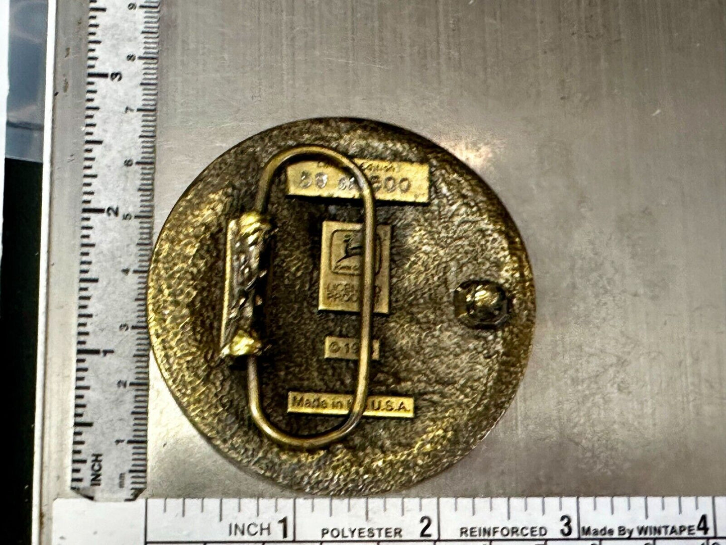 THINK GREEN - John Deere Farm Tractors Vintage Brass Tone Round Belt Buckle