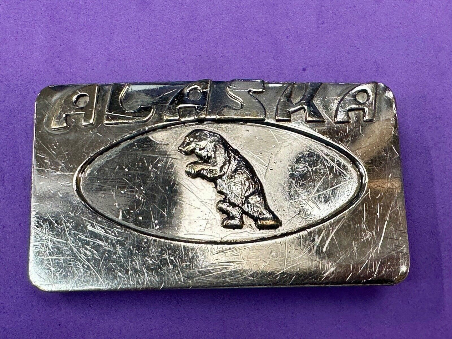 vintage Alaska BEAR State Commemorative solid brass belt buckle