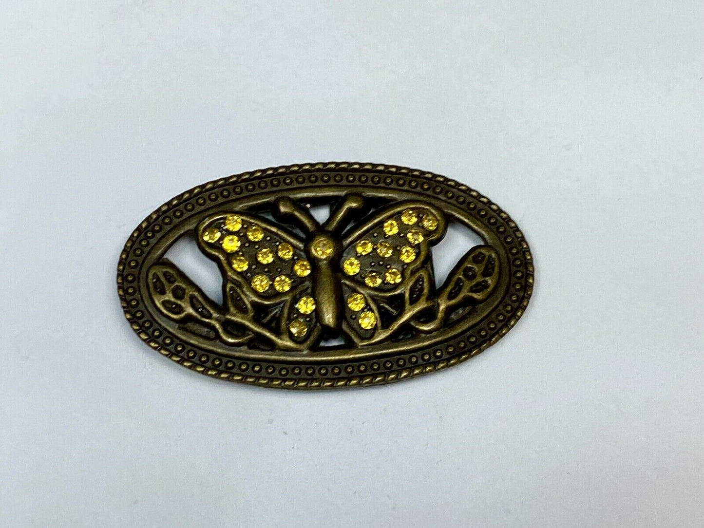 Beautiful Cut Out Butterfly - Yelloew Rhinestone Accented Brown Belt Buckle